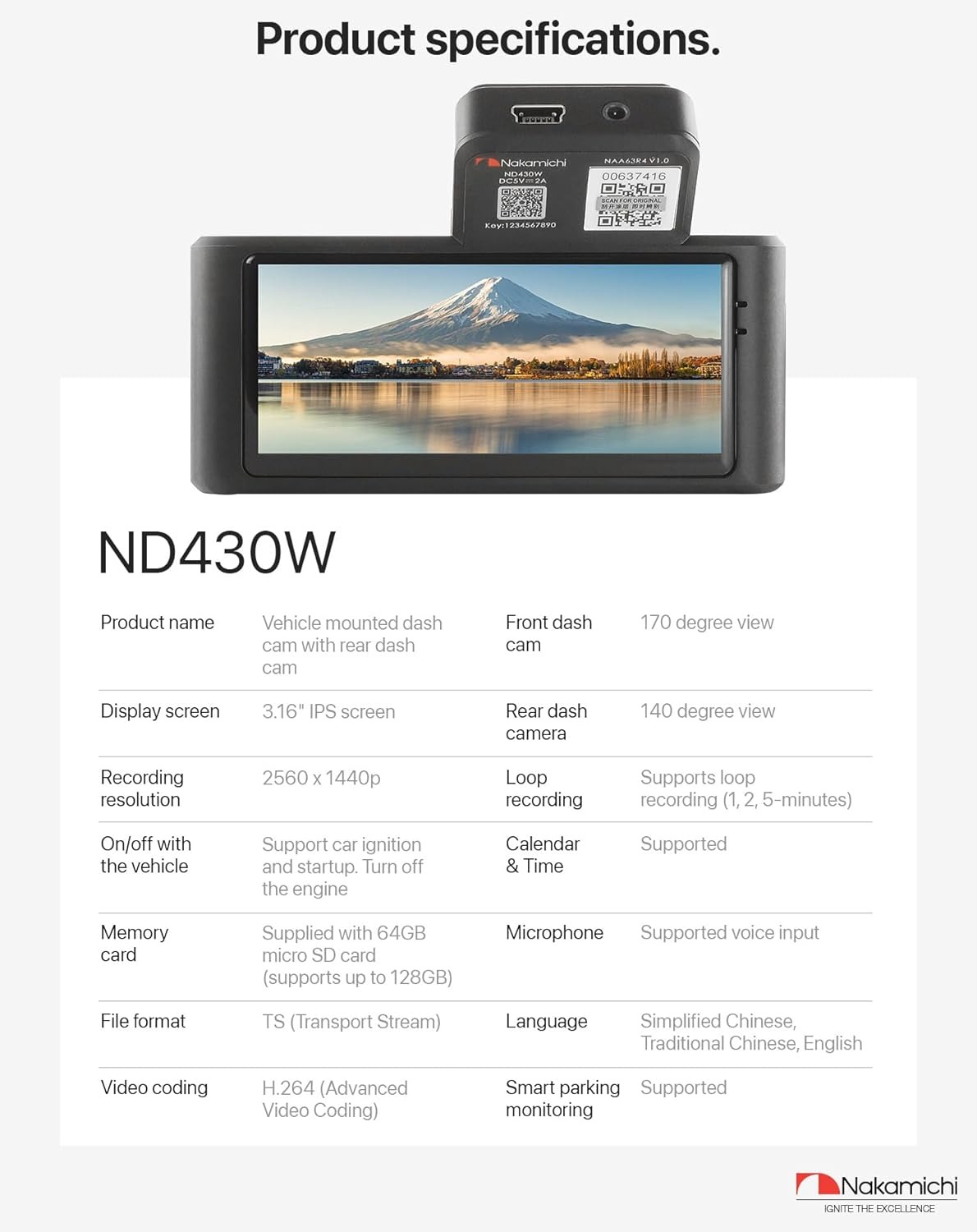 Nakamichi ND430W 2K Quad HD Dash Cam Front and Rear Dashcam, Dual Camera with Parking Monitor, WiFi, Night Vision WDR, 170° Wide Angle, G-Sensor, Loop Recording, App Control - Image 3